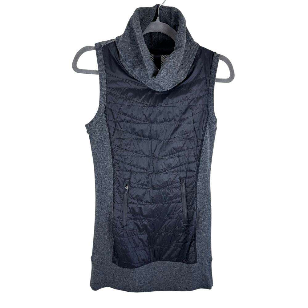 MPG Trimtex Black Gray Quilted Turtleneck Knit Tunic Zippered Pockets Size XS